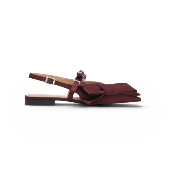 Ganni Shoes - Ganni Big Bow Pointed Slingback Flat Burgundy Shoes – EU38/US8